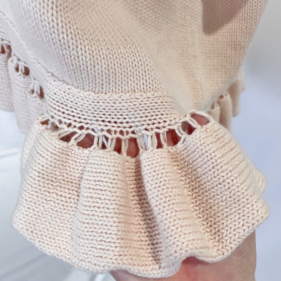 French Connection Ruffle Hem Short Sleeve Sweater Jumper Blush Pink Size Small - Picture 9 of 16